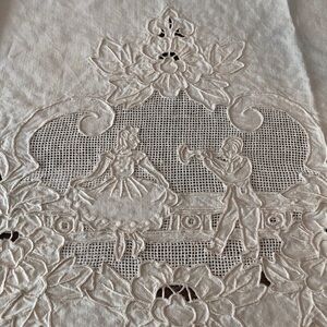 Elegant Linen Vintage Cream Tablecloth estate item